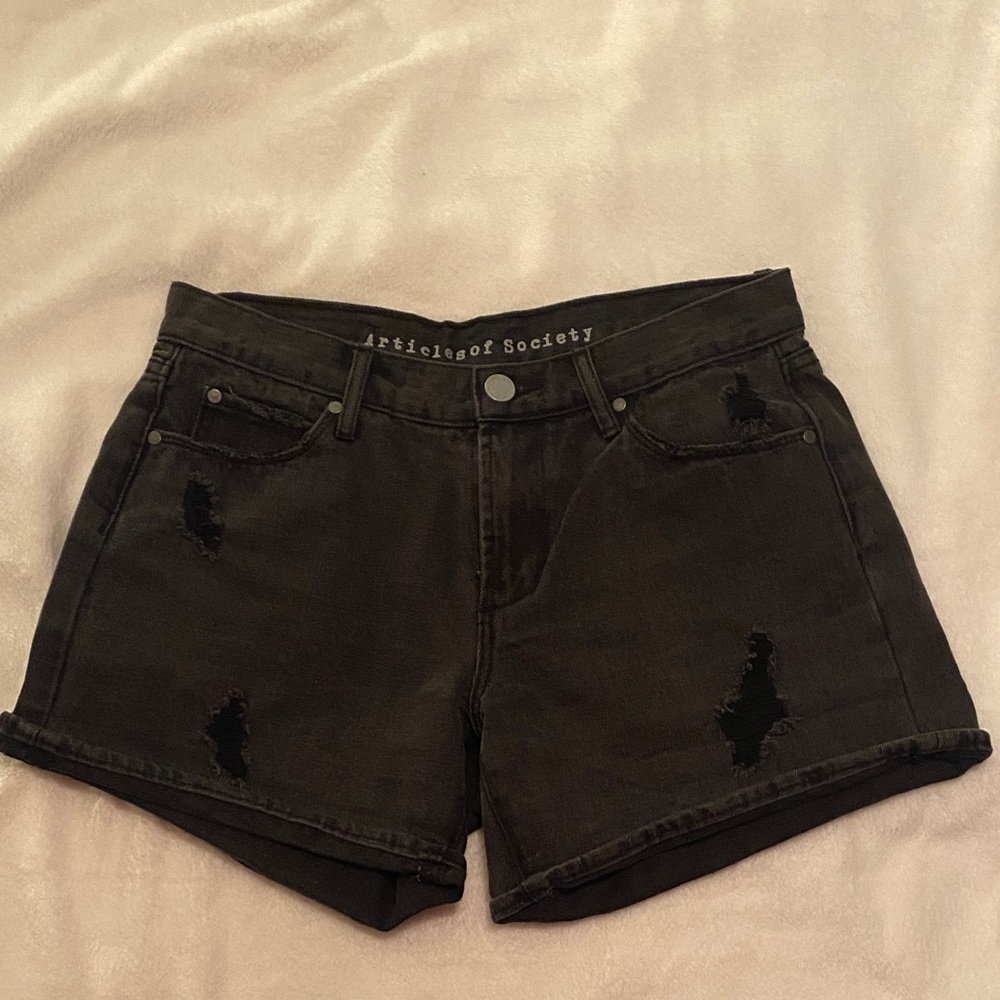 Articles of Society Dark Distressed Jean Shorts